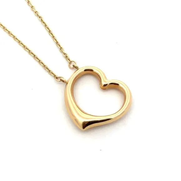 Designer ARR 14K Yellow Gold Puffy Heart Love Anniversary Pendant Chain Necklace